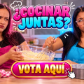 Angi y la hermana de la pelo en pausa cocinan juntas